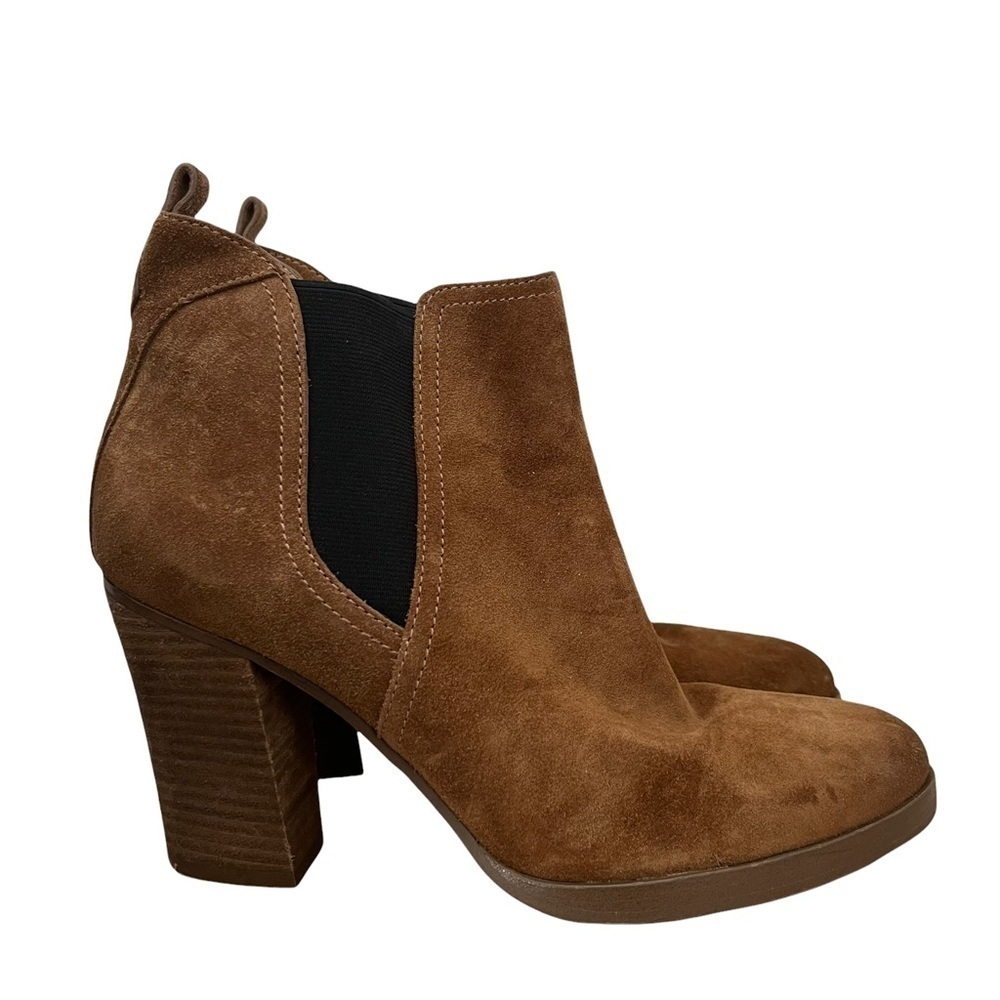 Marc Fisher Mallory Brown Leather Heeled Ankle Booties 9.5